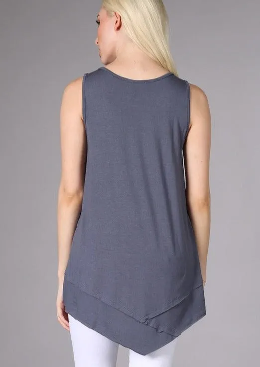 Flattering Sleeveless Tunic Slate Grey Made in USA