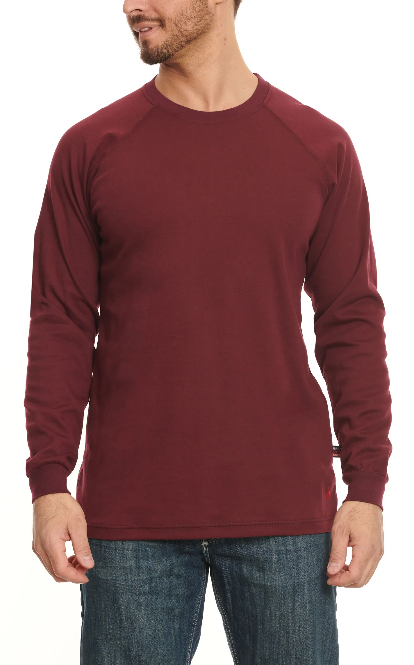 Forge Workwear Men's Burgundy with Winged Free Soul Graphic FR Long Sleeve Work T-Shirt