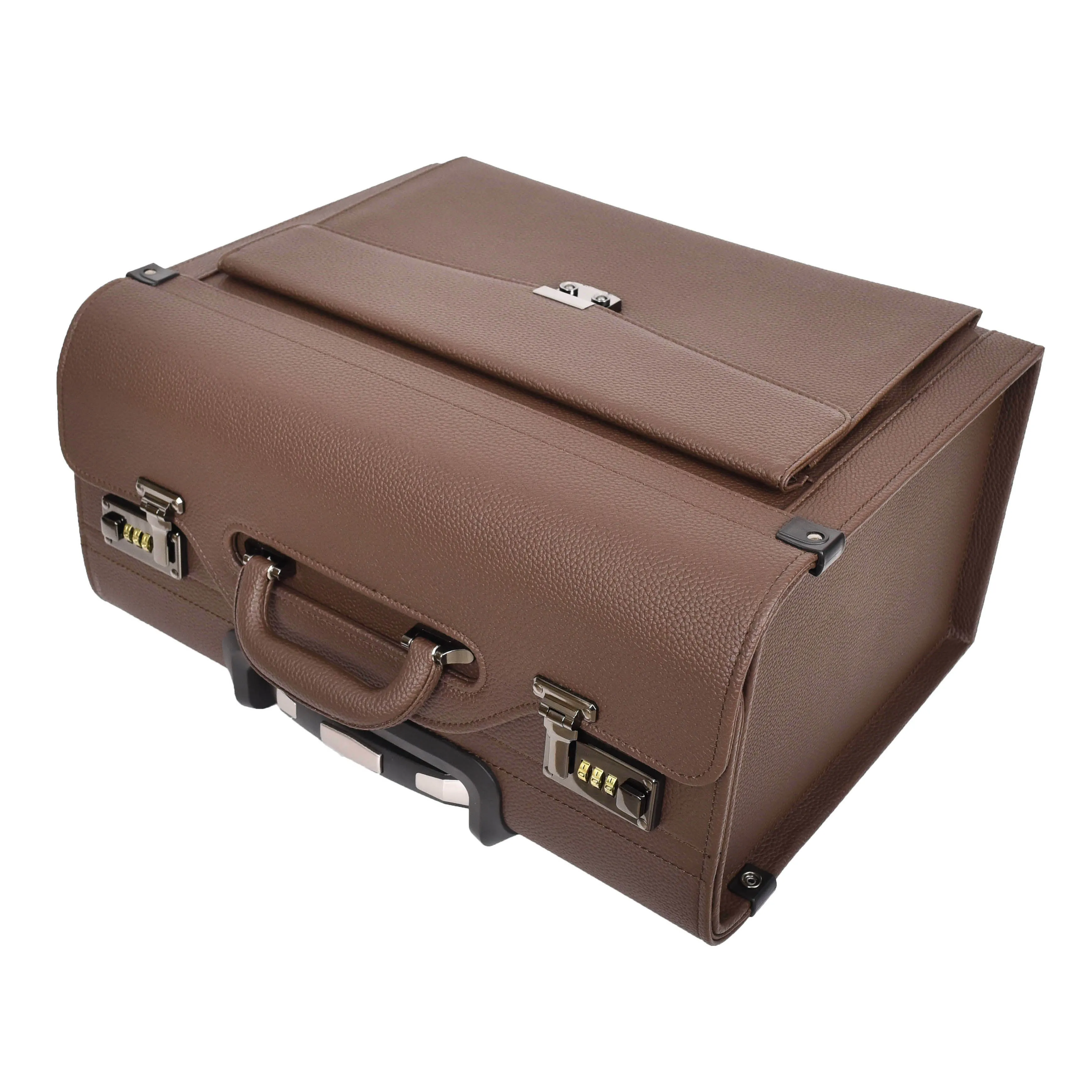 Four Wheel Pilot Case Faux Leather Cabin Bag Commander Brown