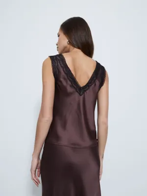 G21 Brown Lace Trim Satin Vest | Women | George at ASDA