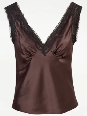 G21 Brown Lace Trim Satin Vest | Women | George at ASDA