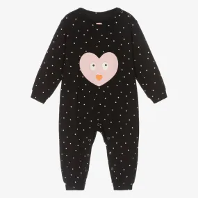 Girls Black Spotted Heart Romper