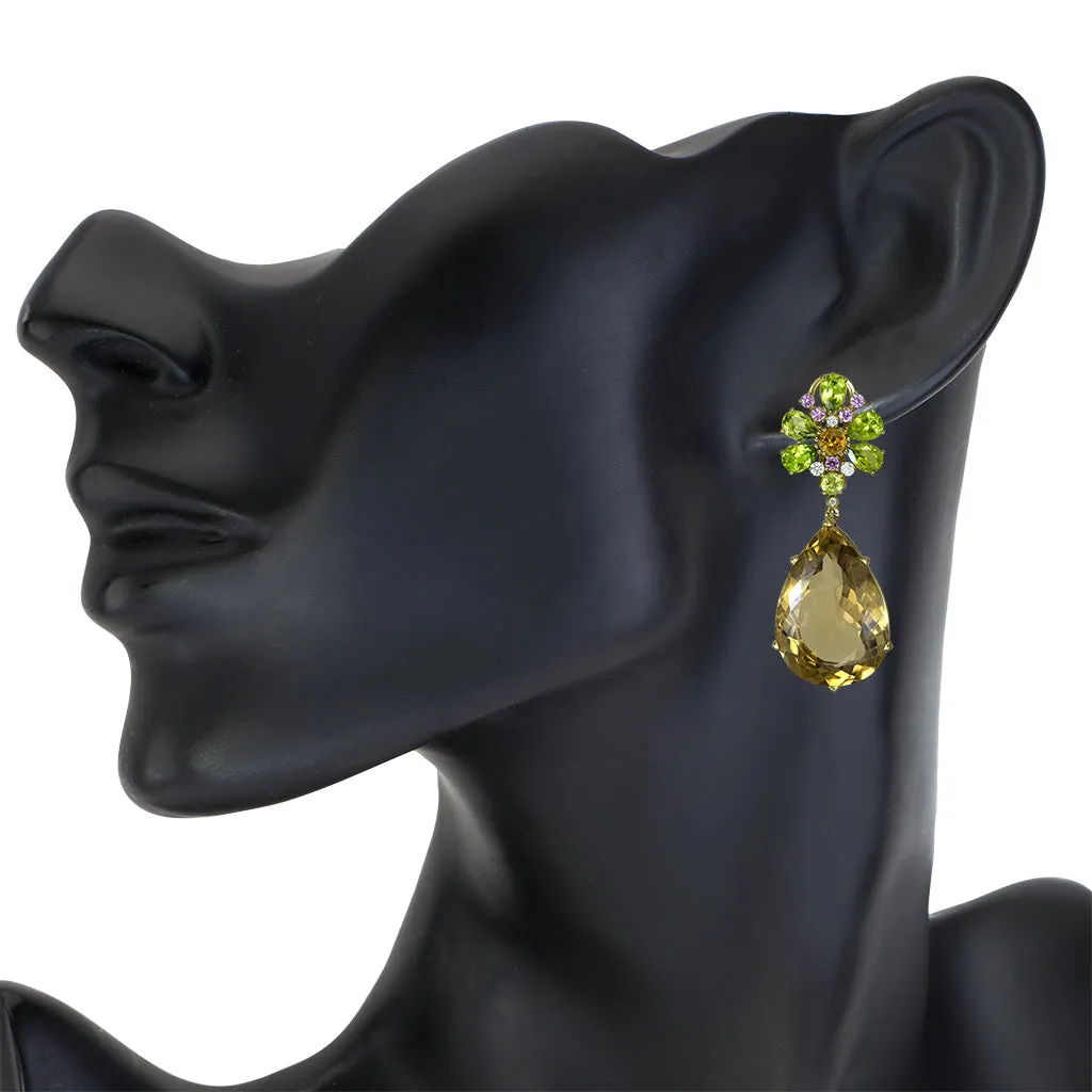 Gold Blossom Grand Pear Earrings with Champagne Quartz