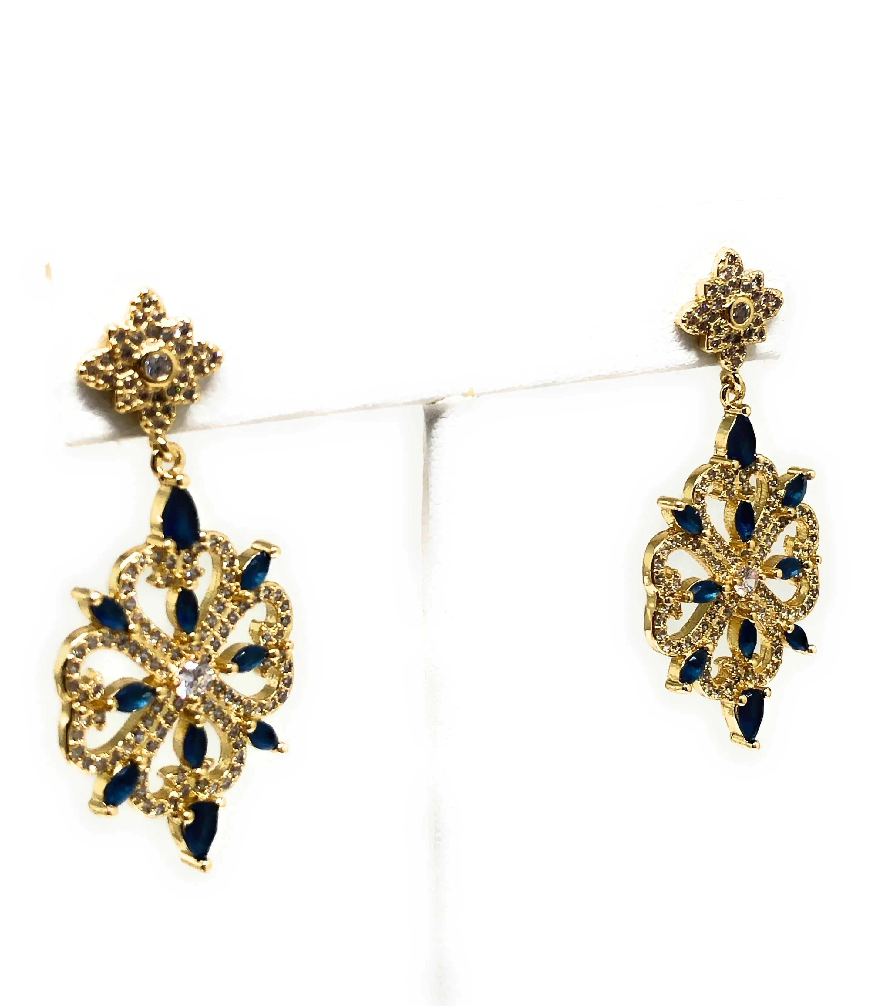 Gold Plated CZ 4 Heart Chandelier Dangle Earrings Aretes