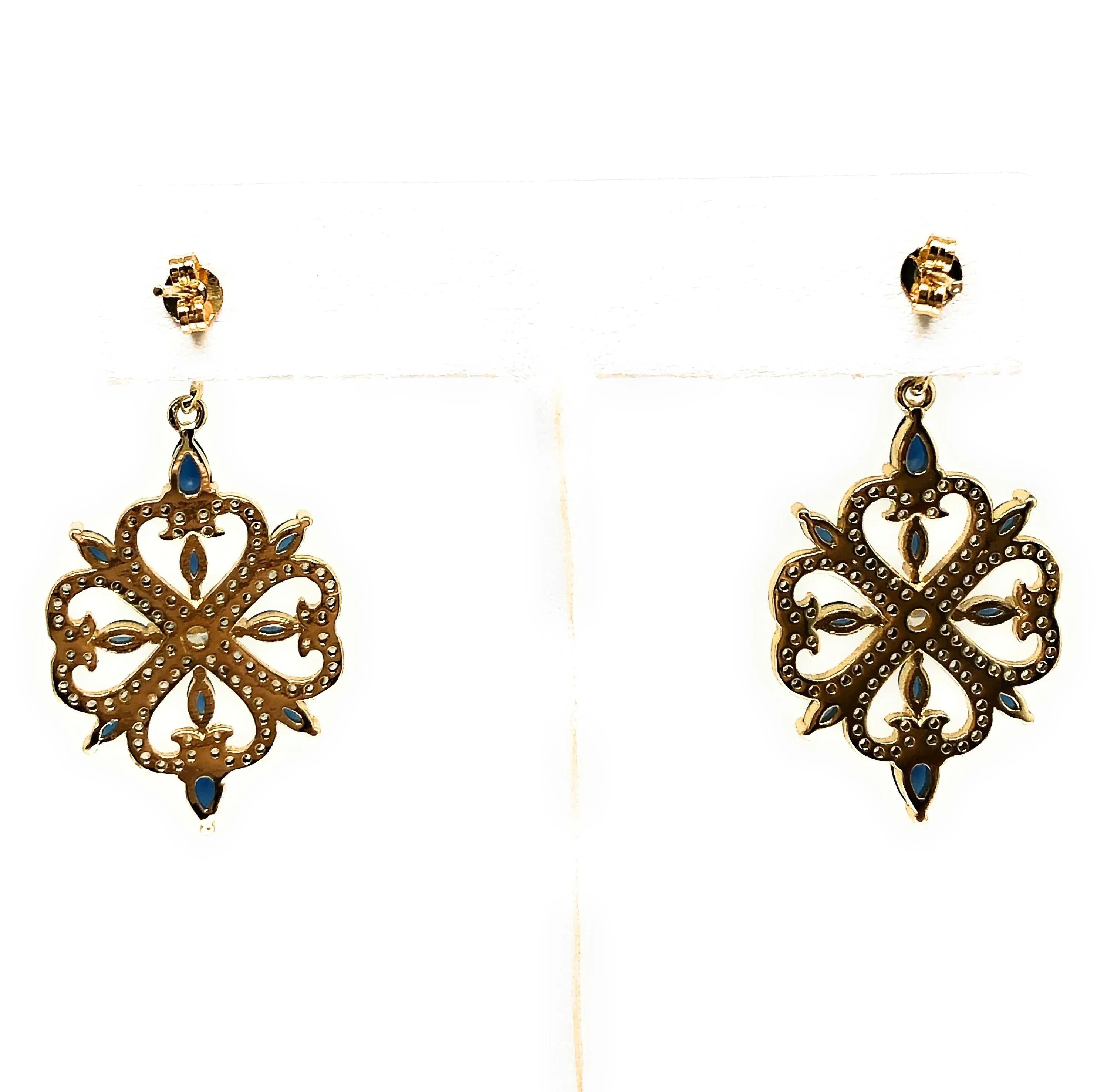 Gold Plated CZ 4 Heart Chandelier Dangle Earrings Aretes