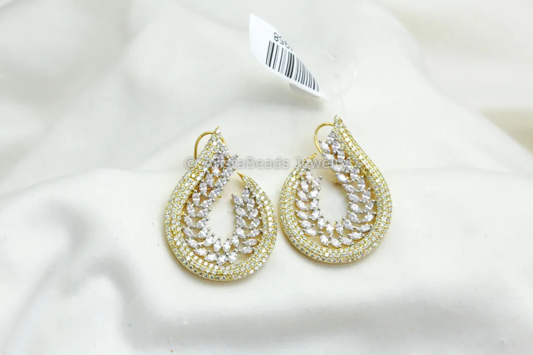 Half Moon CZ Pave Setting Earrings - Gold