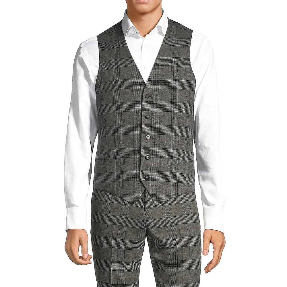 Hawkins And Kent Modern Classic-Fit Glen Plaid Suiting Vest