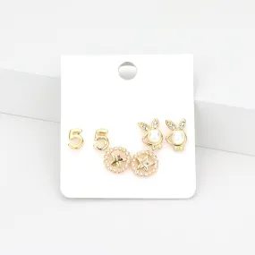 iLLASPARKZ 3Pairs - Pearl Playboy bunny star stud earrings