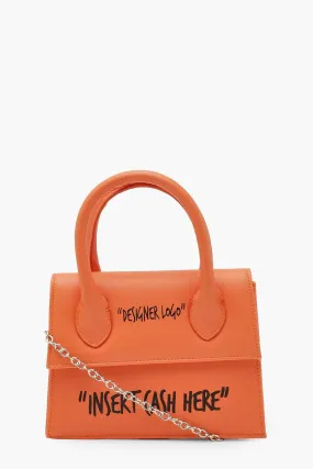 Insert Cash Slogan Structured Cross Body Bag