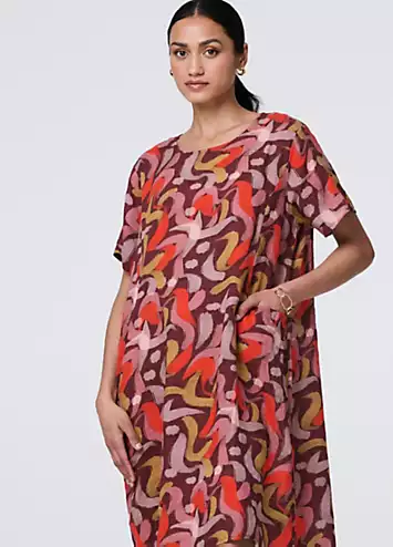 Izabel London Multi Orange Printed Round Neck Tunic Dress | Grattan