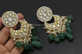 Jadau Kundan Earrings - Strawberry Quartz Drops