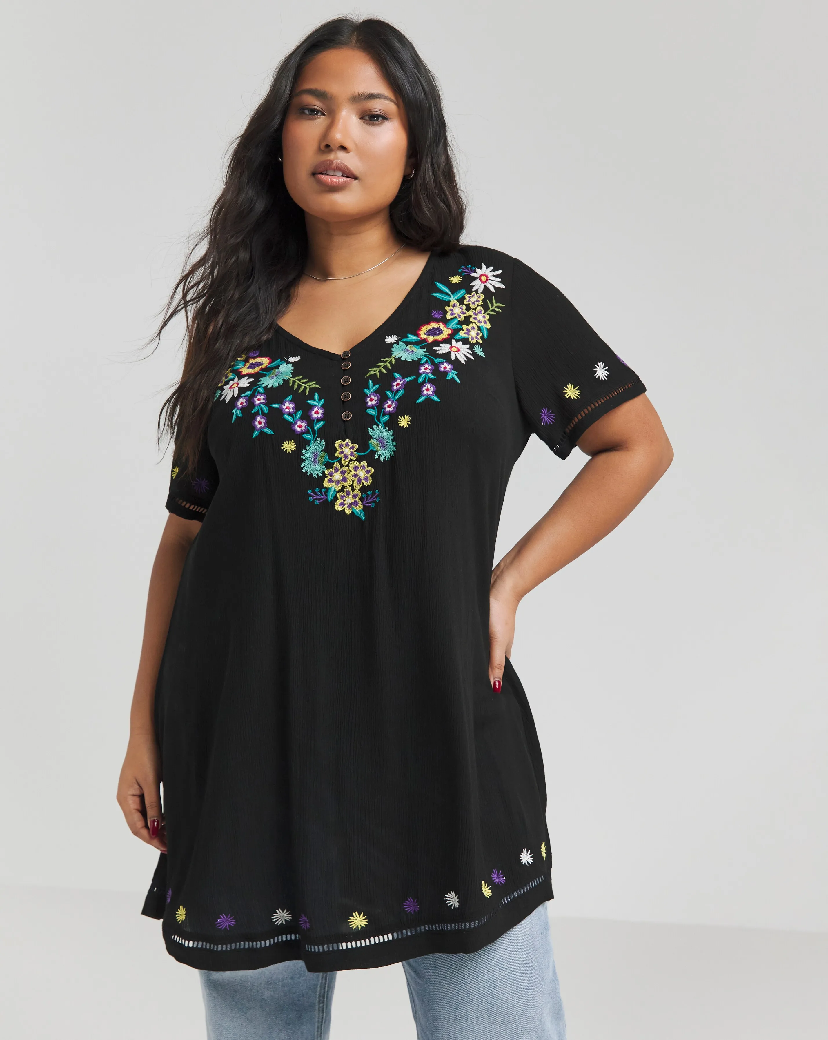 Joe Browns Embroidered Floral Crinkle Tunic | Simply Be