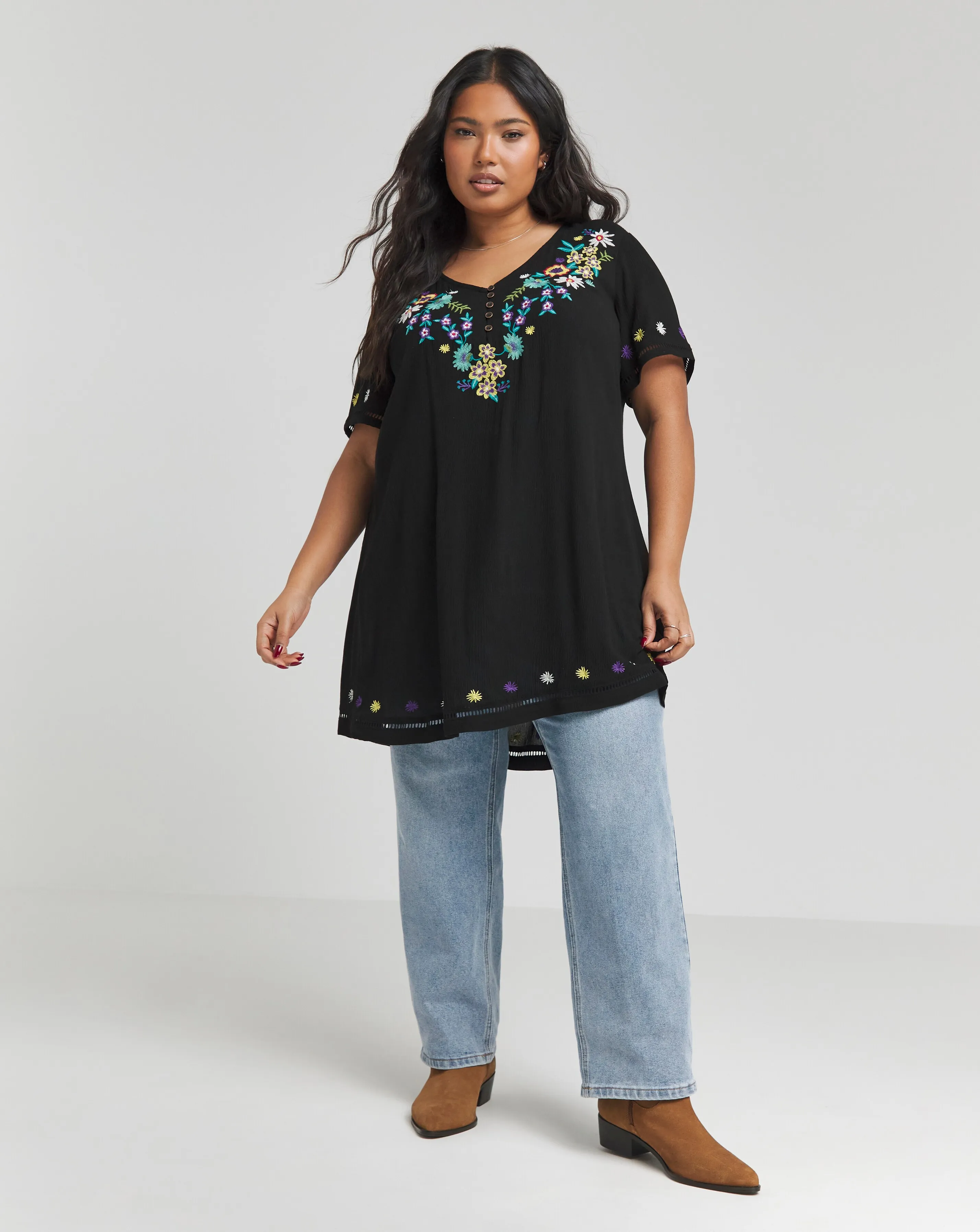 Joe Browns Embroidered Floral Crinkle Tunic | Simply Be