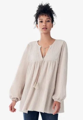 Keyhole Tiered Textured Knit Tunic