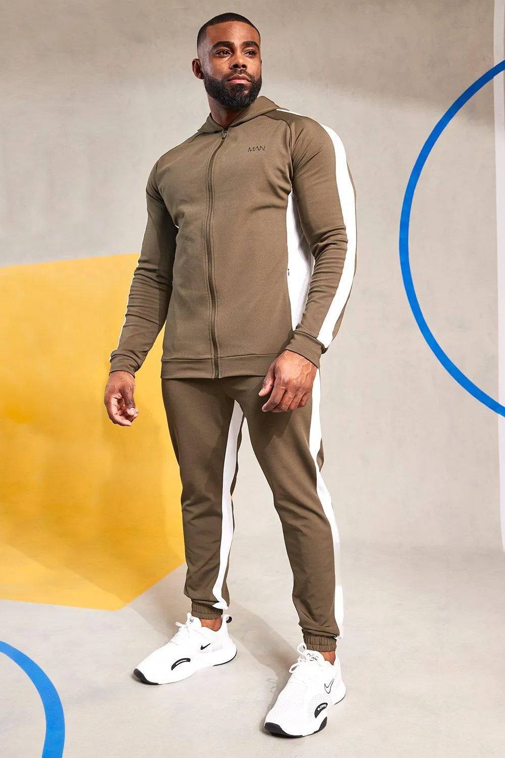 Man Active Performance Colour Block Tracksuit | boohooMAN UK