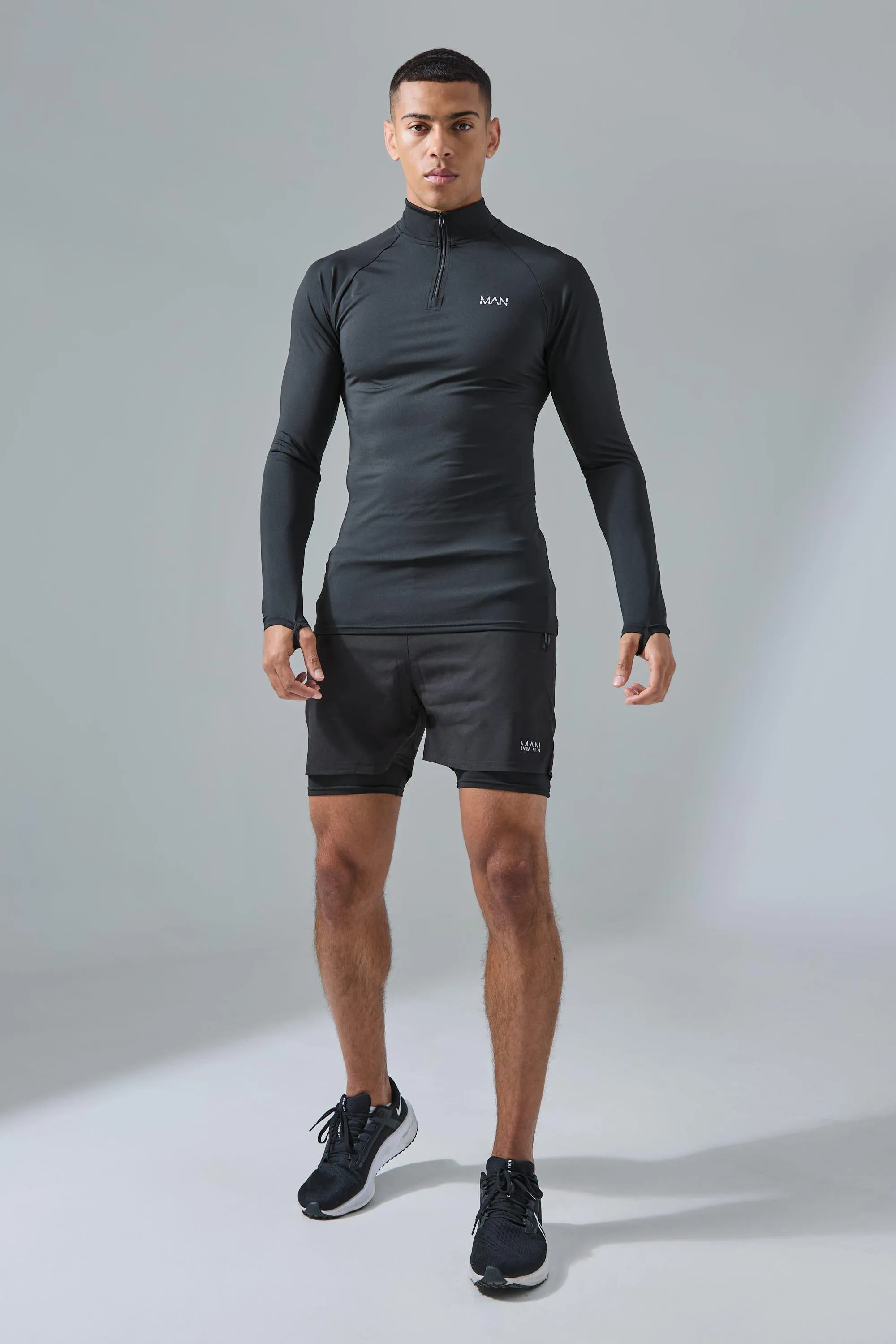 Man Active Quarter Zip 2-in-1 Short Tracksuit | boohooMAN UK