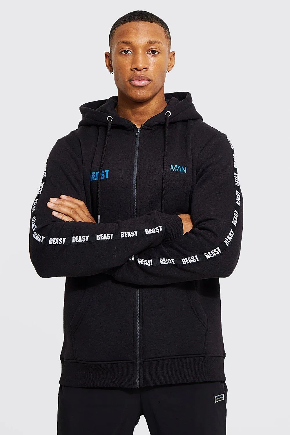 Man Active X Beast Zip Through Hoodie | boohooMAN UK