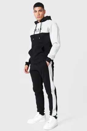 Man Roman Tape Colour Block Hooded Tracksuit