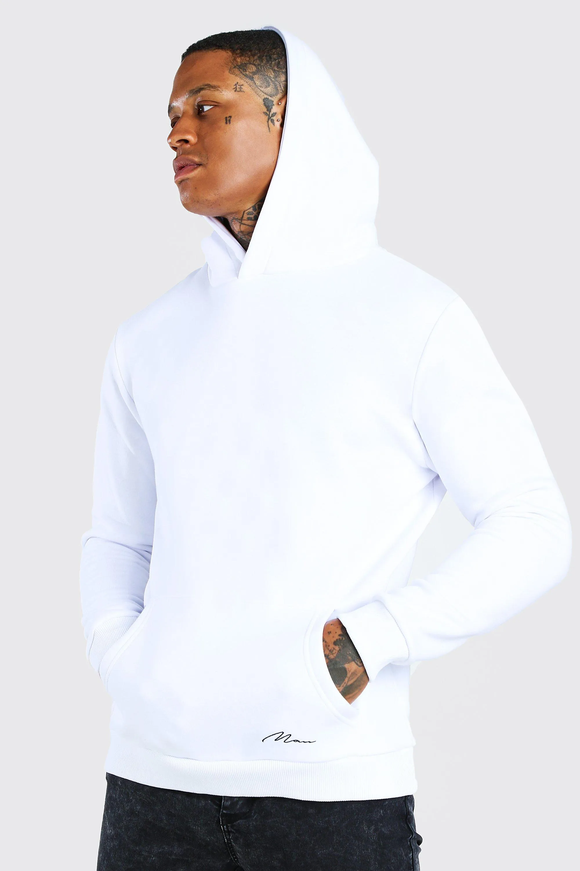 MAN Signature Heavyweight Over The Head Hoodie | boohooMAN UK