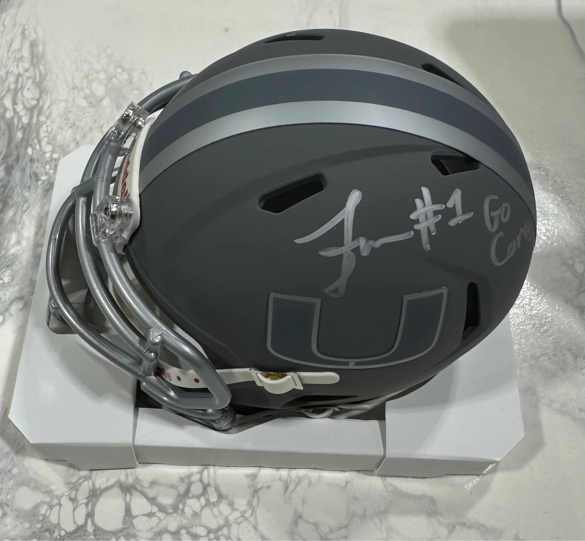 Miami Hurricanes Mauigoa Brothers Autographed Slate Collection Alternate Mini Speed Riddell Helmet - Slate Grey