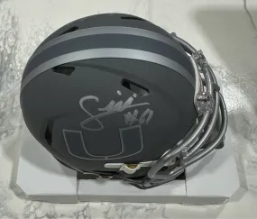 Miami Hurricanes Mauigoa Brothers Autographed Slate Collection Alternate Mini Speed Riddell Helmet - Slate Grey