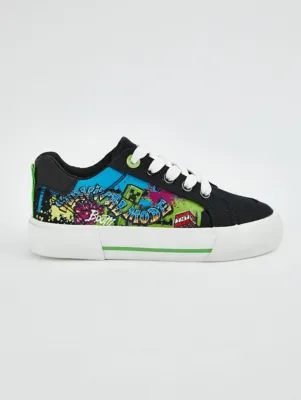 Minecraft Black Graffiti Canvas Lace Up Trainers | Kids | George at ASDA