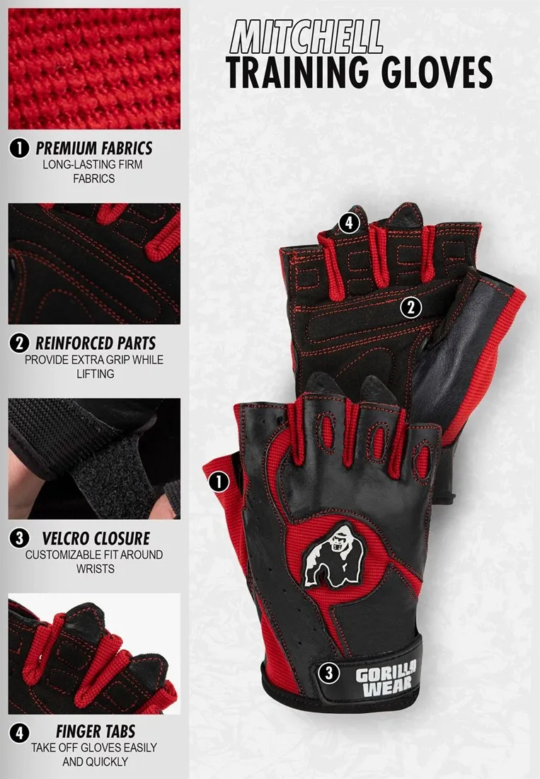 Mitchell Training Gloves - Black/Red - 3XL Gorilla Wear