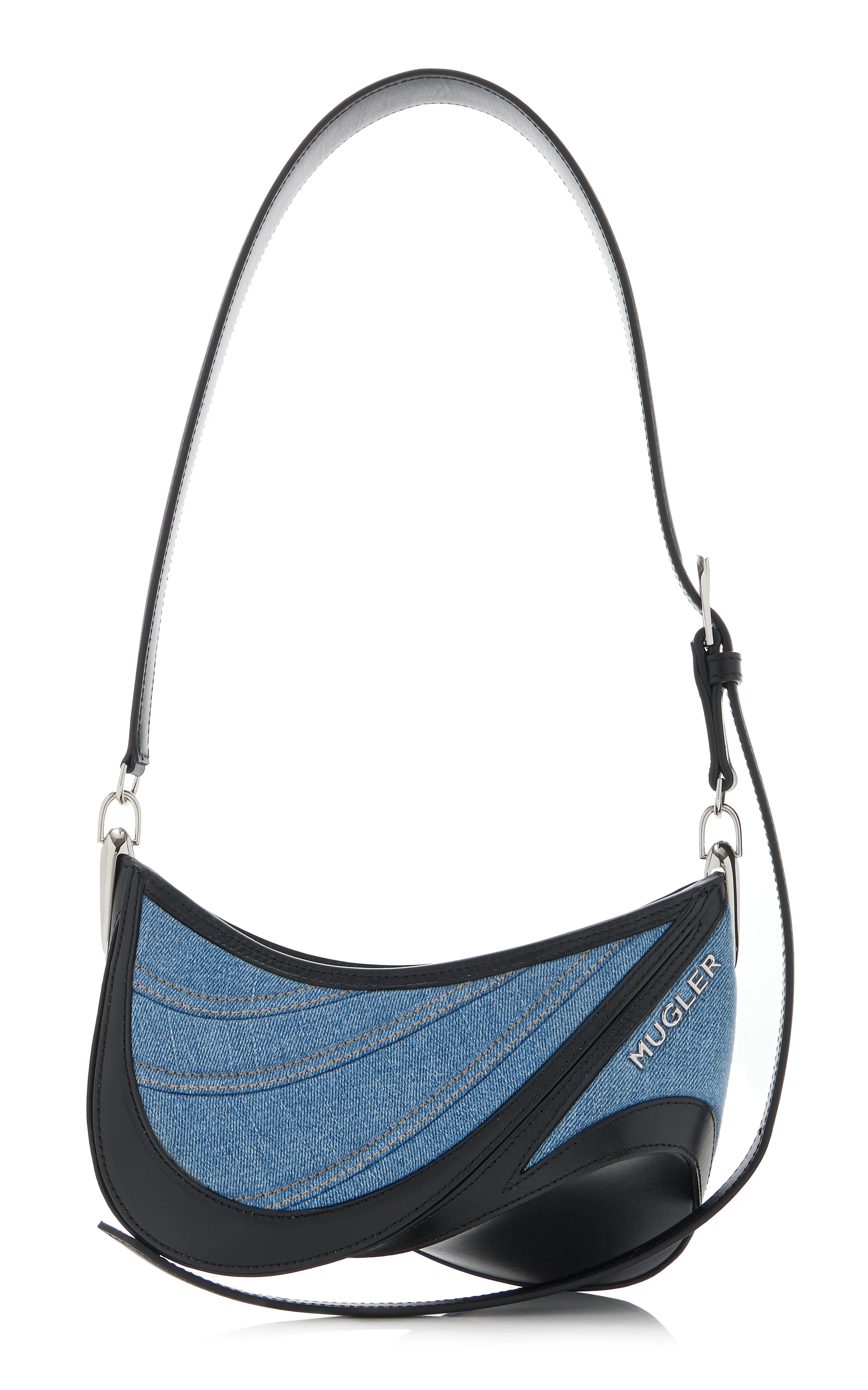 MUGLER Spiral Small Leather-Trimmed Denim Bag