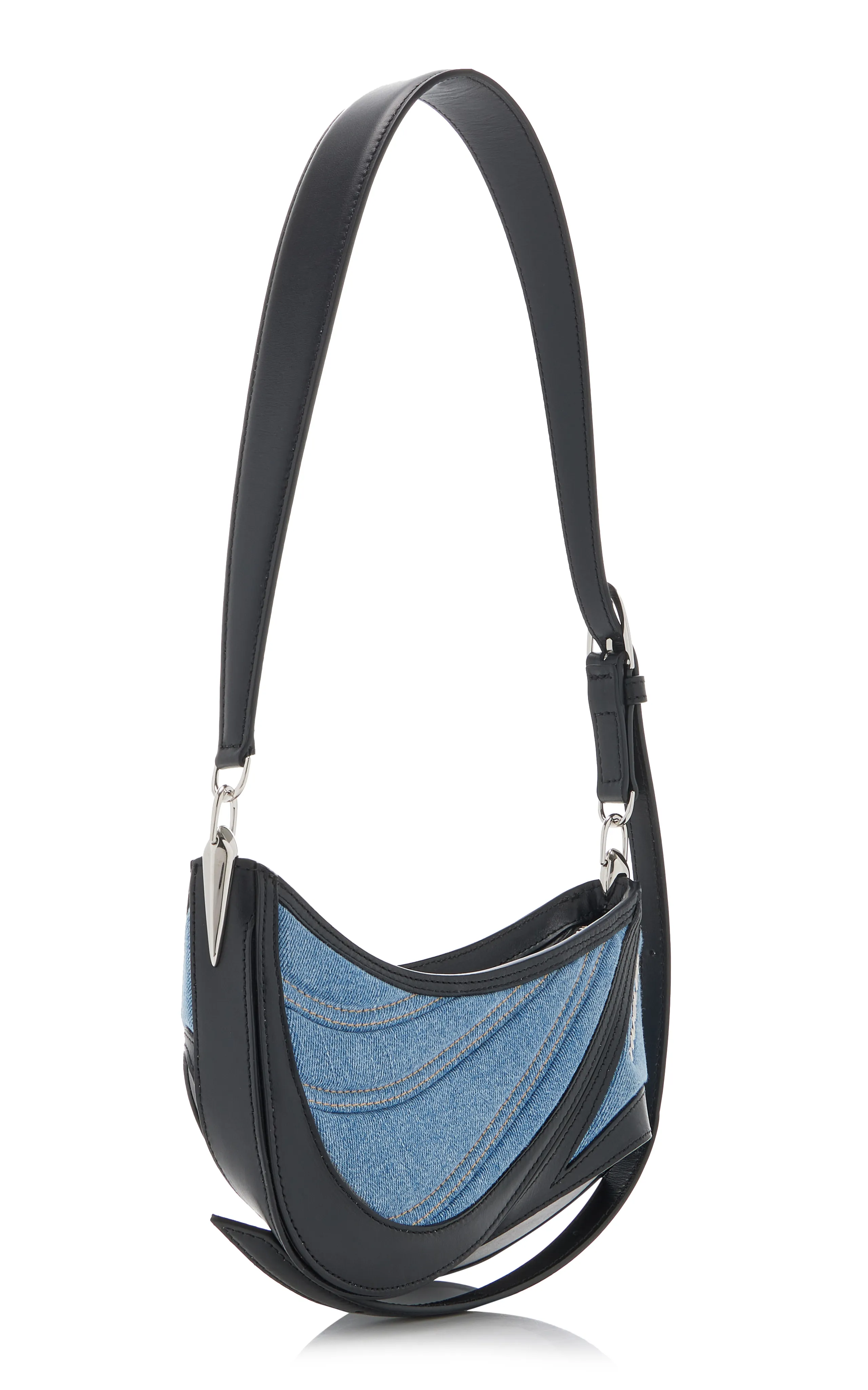 MUGLER Spiral Small Leather-Trimmed Denim Bag