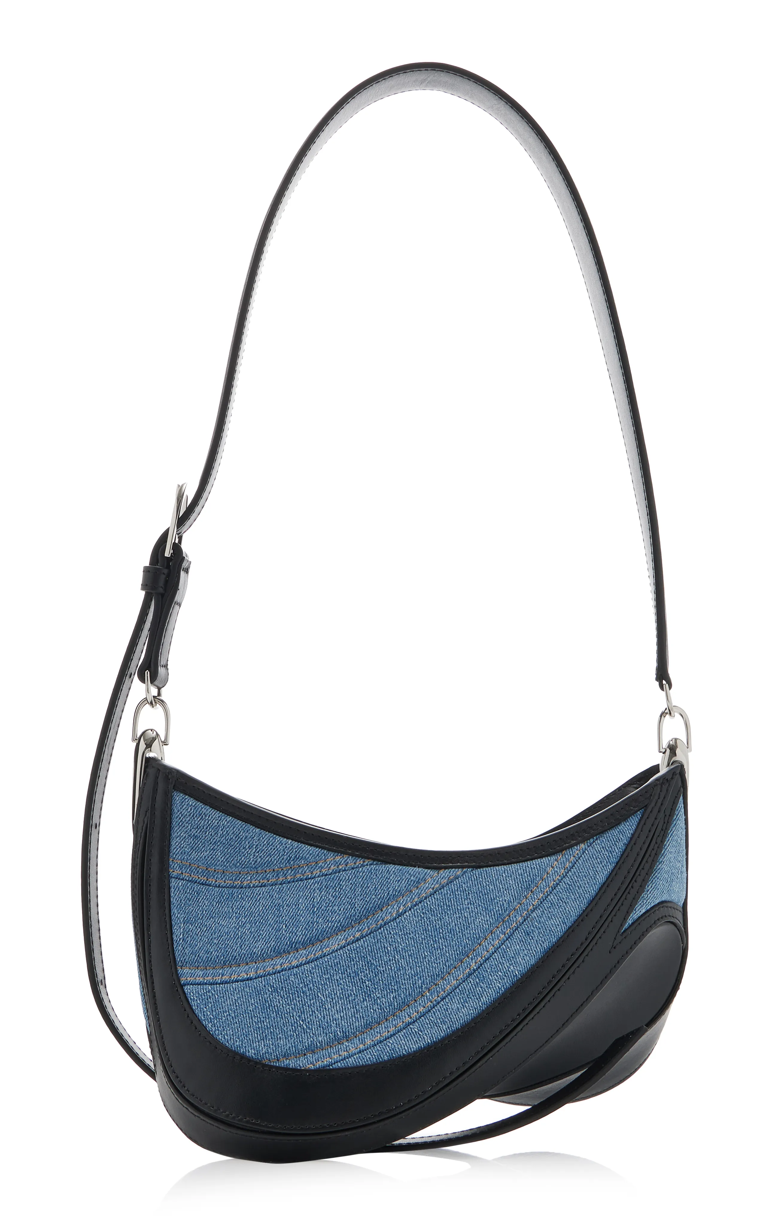 MUGLER Spiral Small Leather-Trimmed Denim Bag