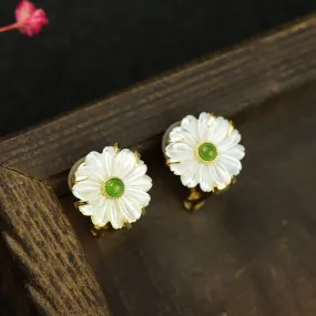 Natural Shellstone Daisy Clip-on Earrings