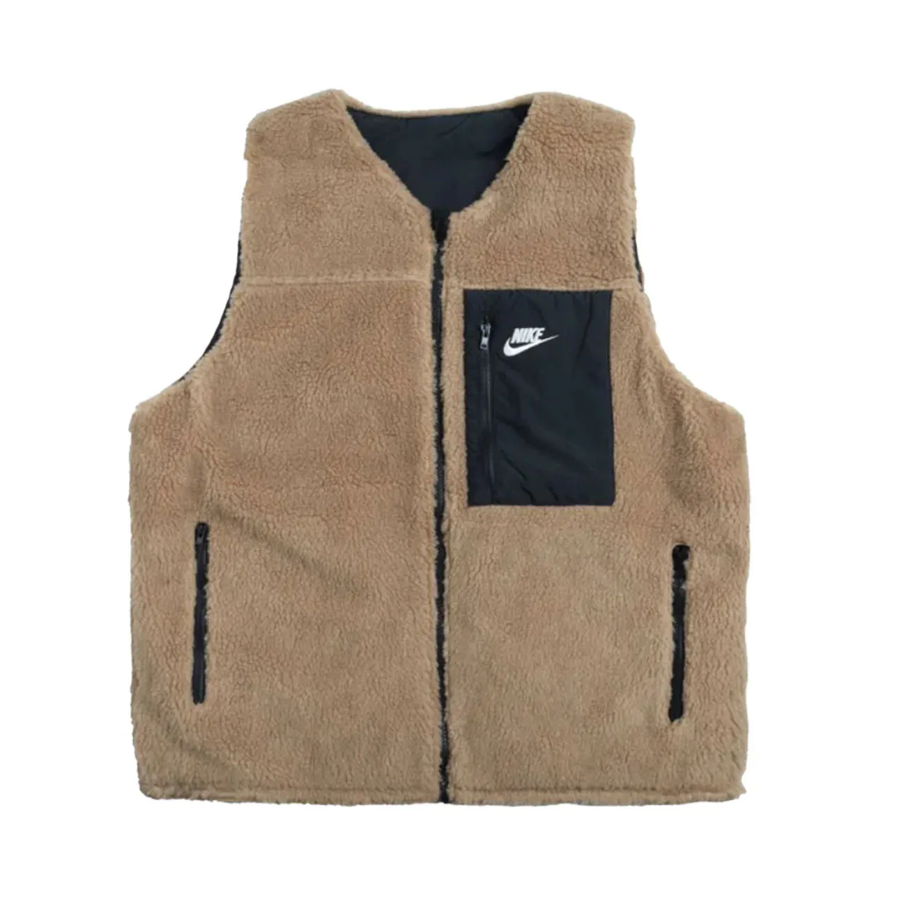 NIKE - SPORTSWEAR REVERSIBLE SHERPA VEST - KHAKI / BLACK / SAIL