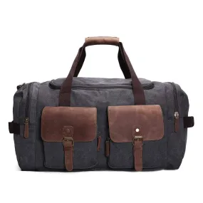 Oversized Canvas & Leather Weekend Duffel Bag