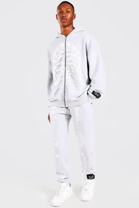 Oversized Skeleton Acid Wash Zip Tracksuit | boohooMAN UK