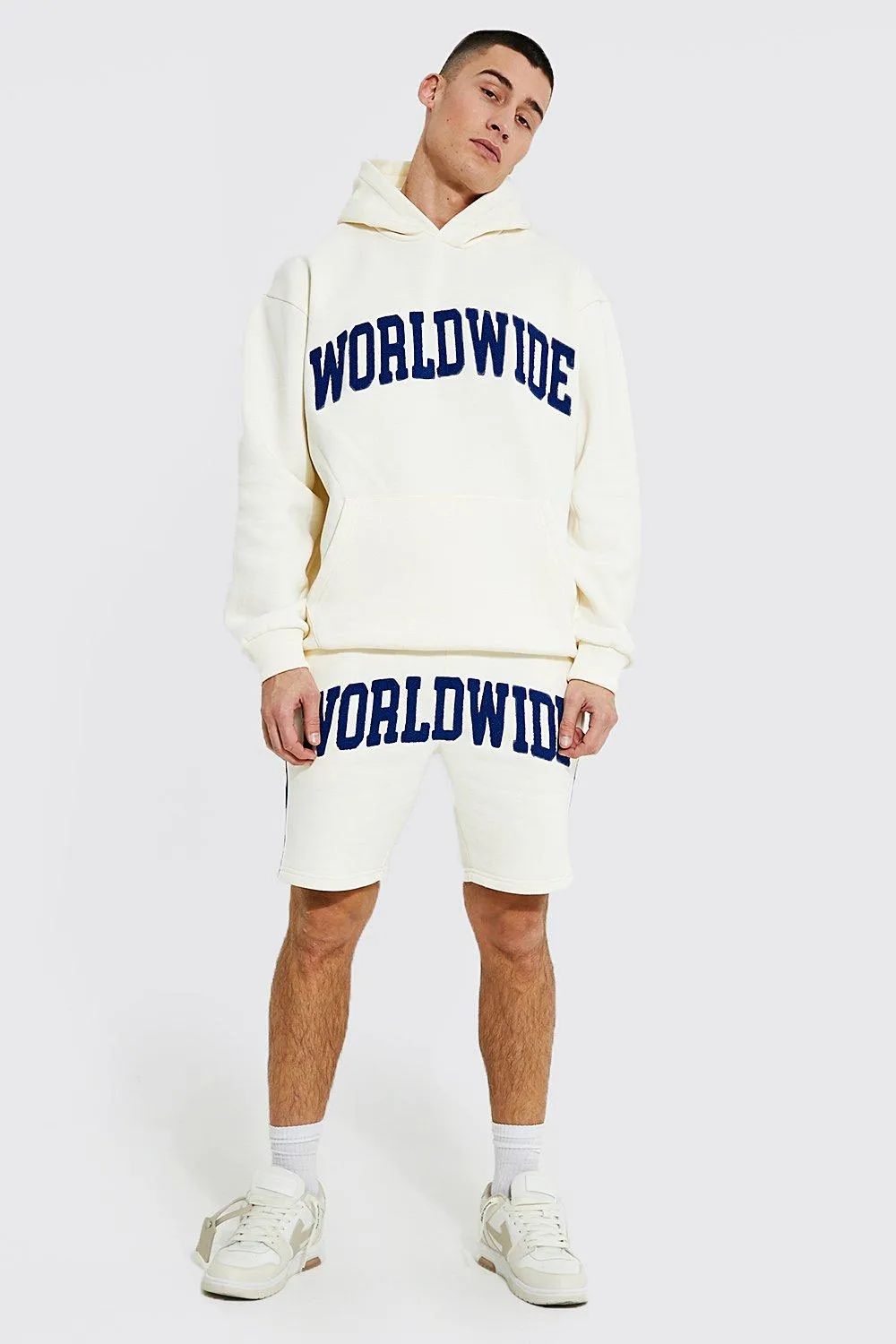 Oversized Worldwide Tape Short Tracksuit | boohooMAN UK