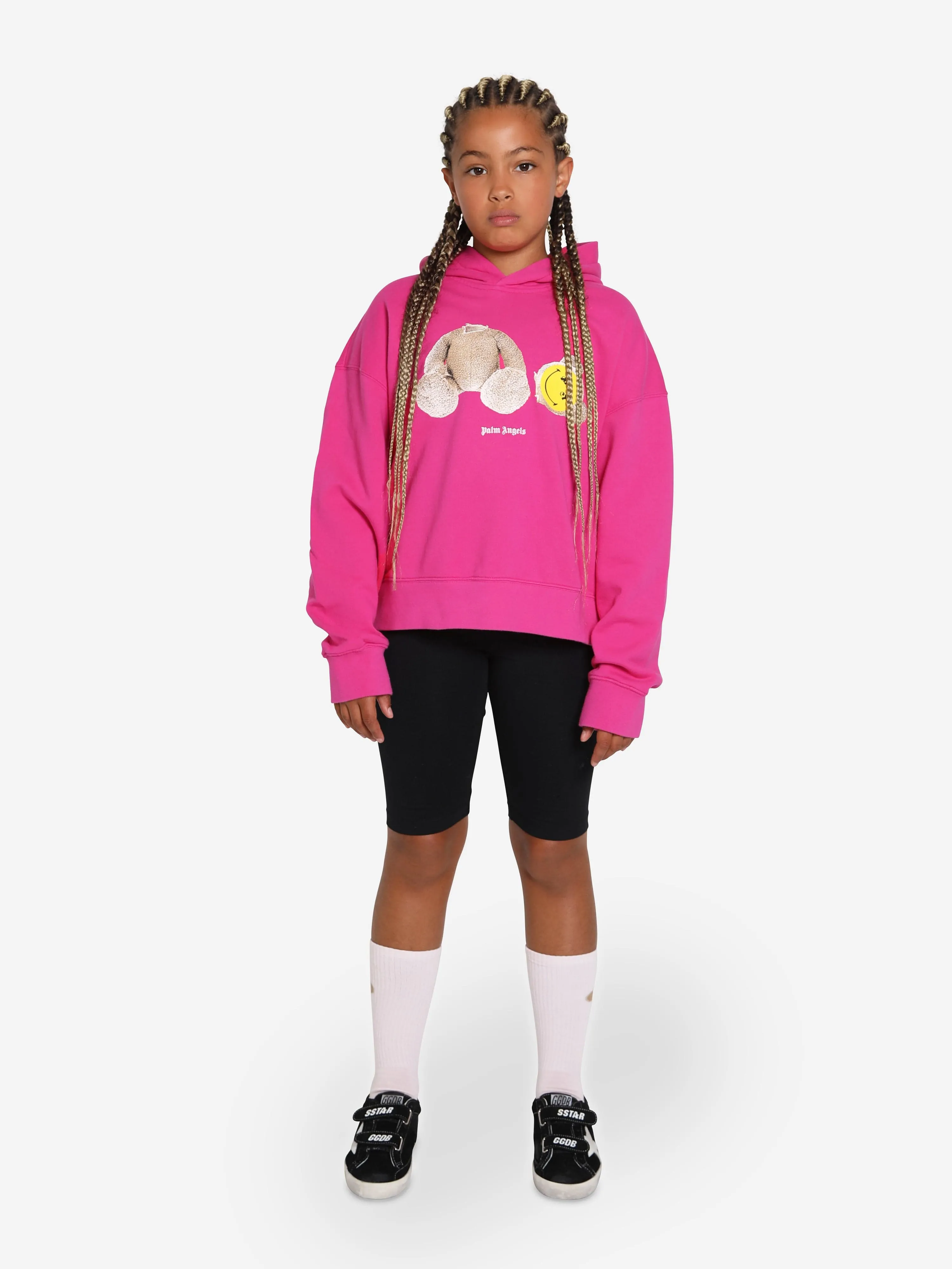 Palm Angels Girls PA Smiley Bear Hoodie in Pink