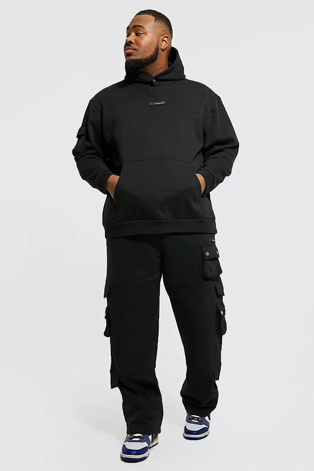 Plus Loose Cargo Hooded Contrast Tracksuit