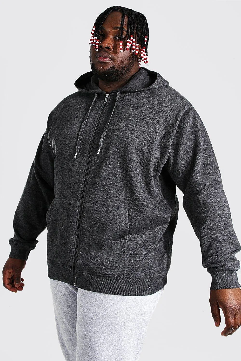 Plus Size Basic Zip Through Hoodie | boohooMAN UK