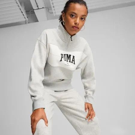 PUMA SQUAD Women's Quarter-Zip Hoodie | Light Gray Heather | PUMA Exclusion List | PUMA 