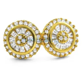 Radiant Baguette Gold CZ Micro Pave Bling Earrings