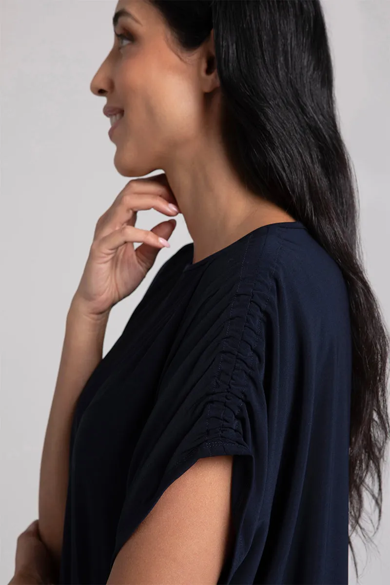 Revelry Tunic with Ruched Shoulder | Navy