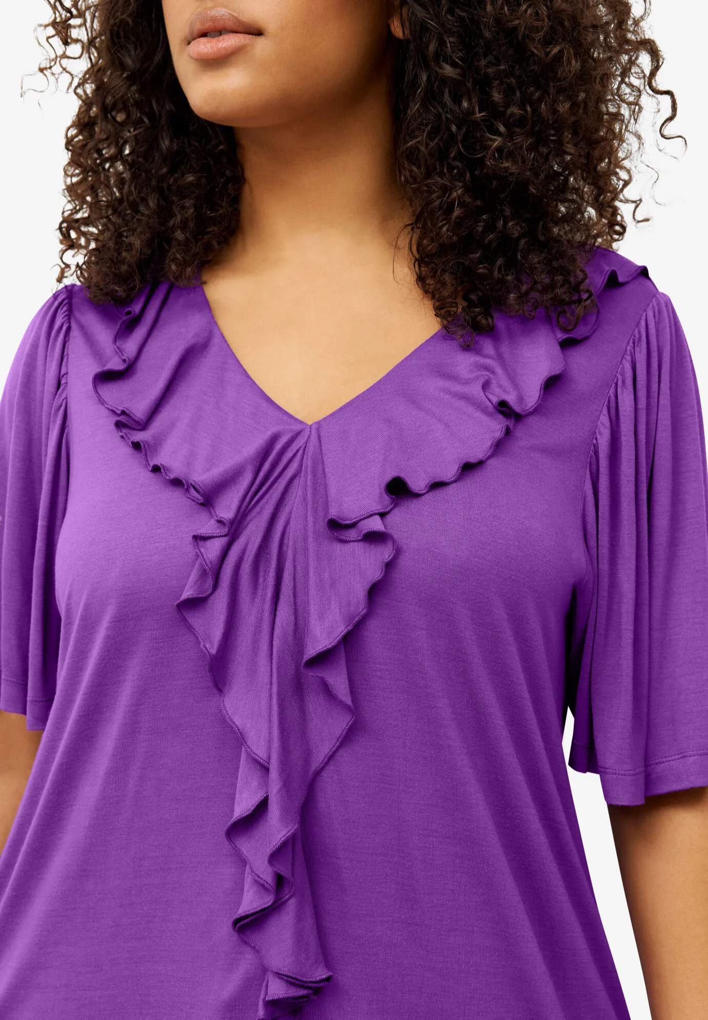 Ruffle Neckline Flutter Sleeve Tunic