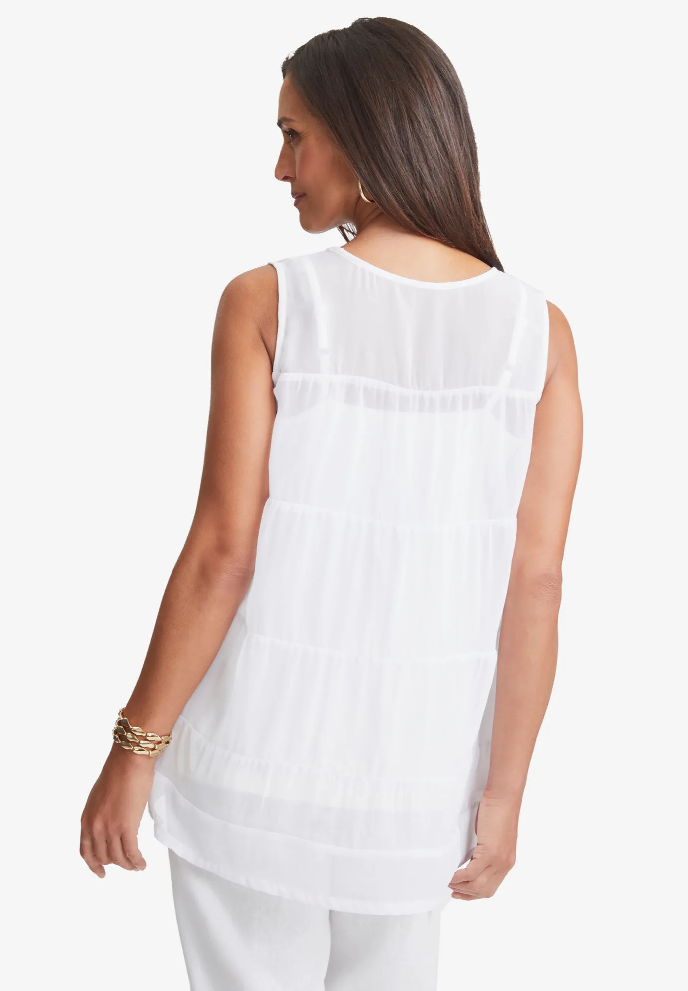 Sleeveless Linen Georgette Tiered Back Tunic