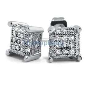 Small 3D Cube Micro Pave CZ Earrings