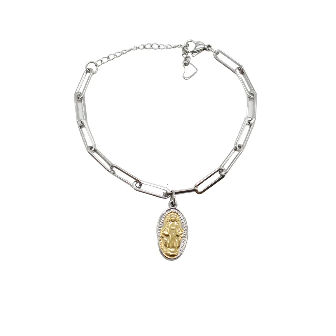 Stainless Steel Chain Link Bracelet with Miraculous Medal