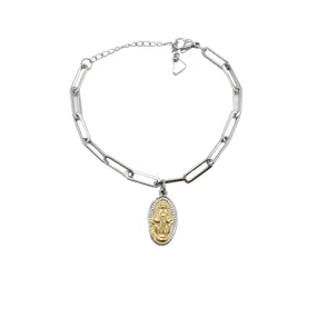 Stainless Steel Chain Link Bracelet with Miraculous Medal