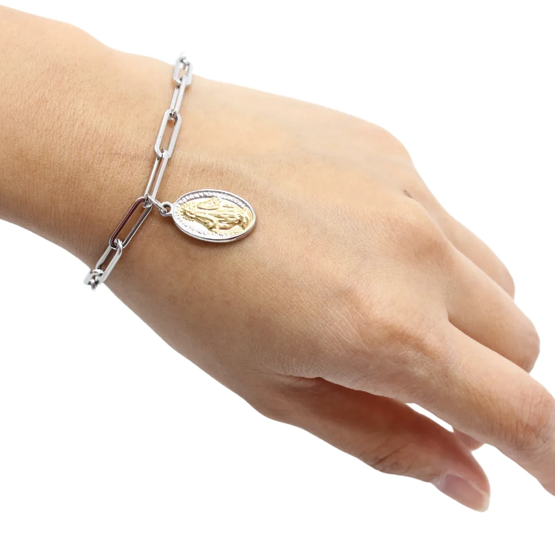 Stainless Steel Chain Link Bracelet with Miraculous Medal