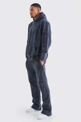 Tall Oversized Applique Wash Gusset Tracksuit | boohooMAN UK