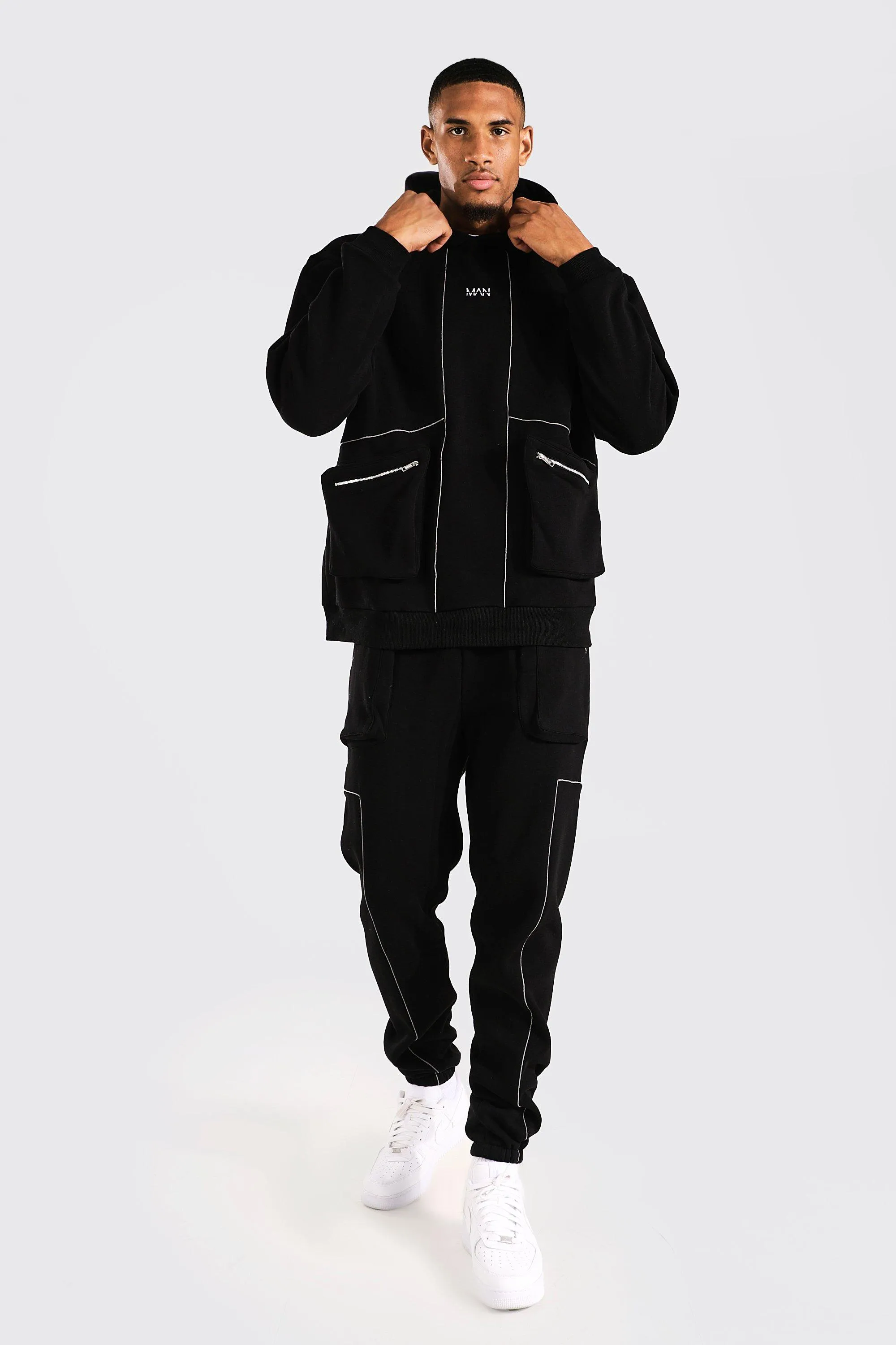 Tall Oversized Man Piping Utility Tracksuit | boohooMAN UK