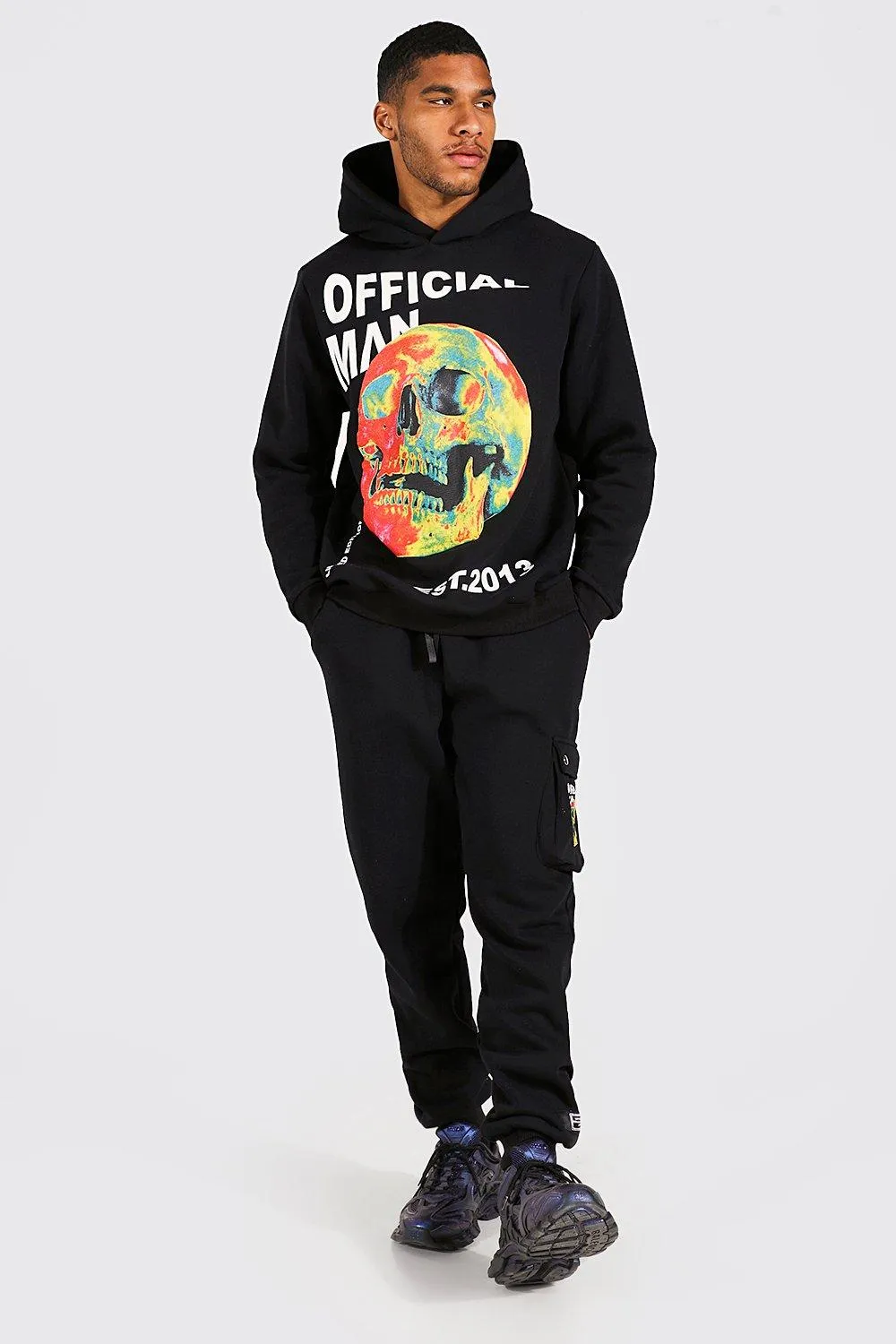 Tall Skull Print Hooded Cargo Tracksuit